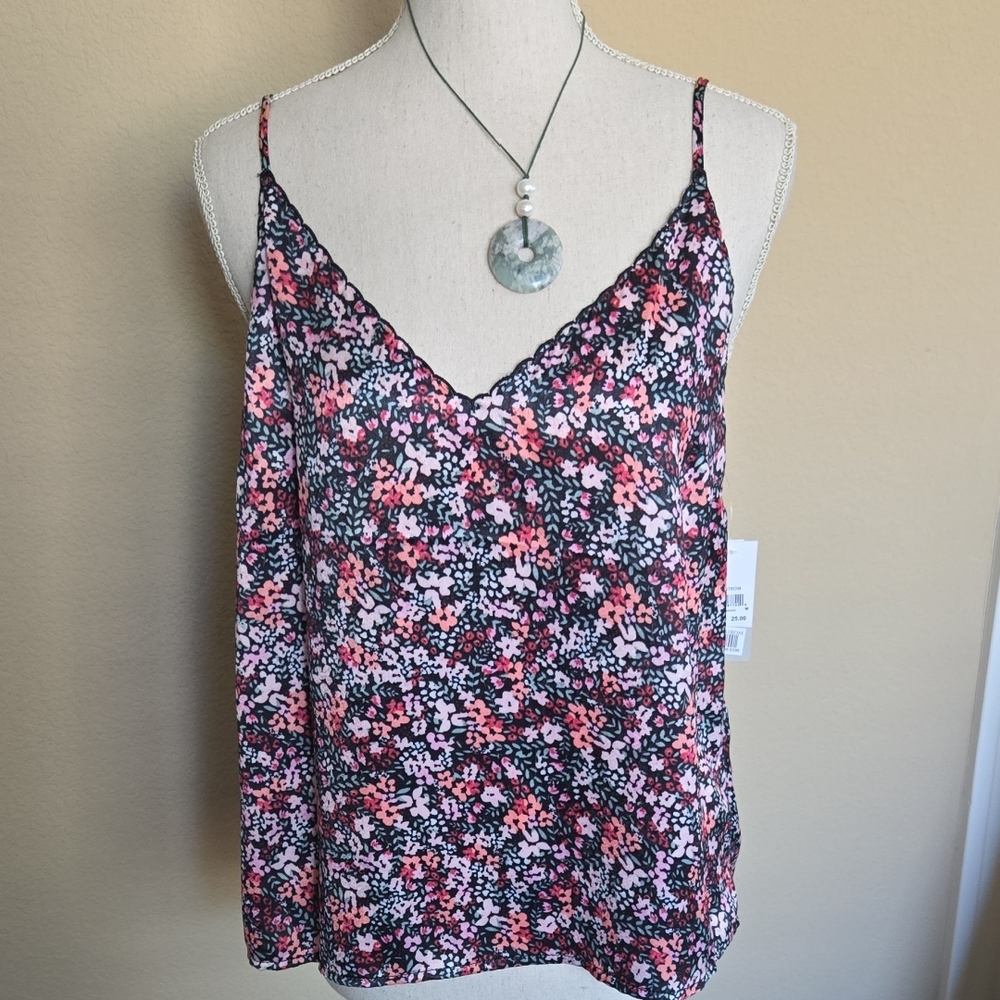 NEW Nordstrom BP Floral Satin Camisole Pink / Black / Burgundy Motif - M
